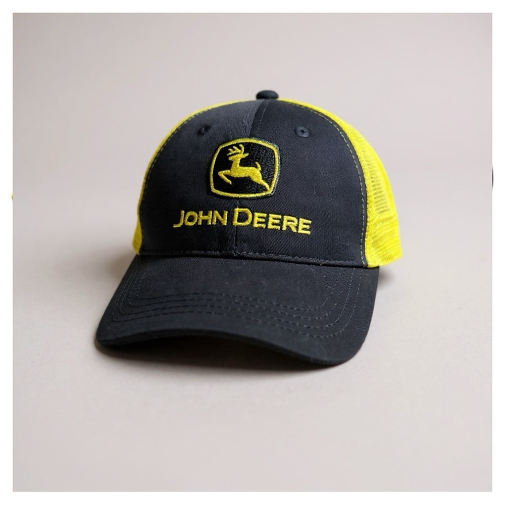John Deere Black Yellow Embroidered Logo Mesh Back Trucker Baseball Snapback Hat